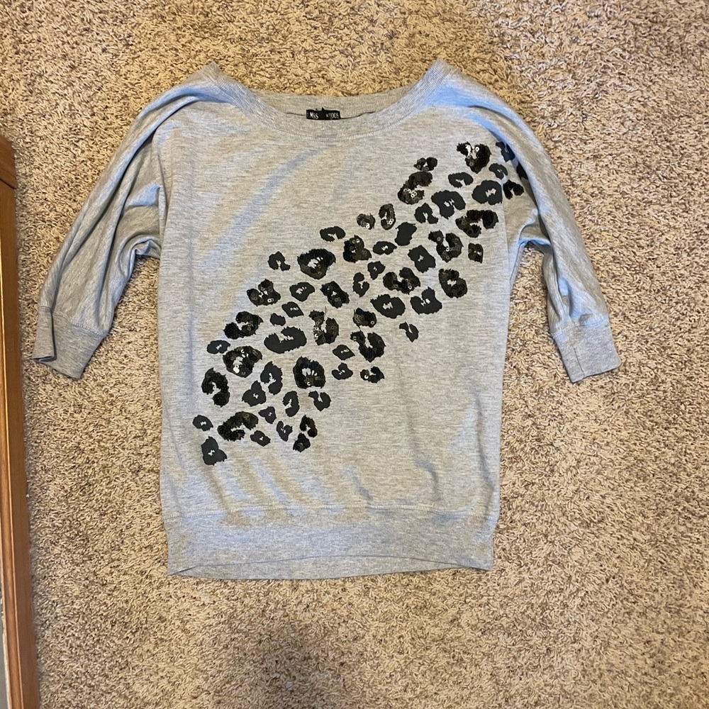 Gray Leopard Print Sweatshirt